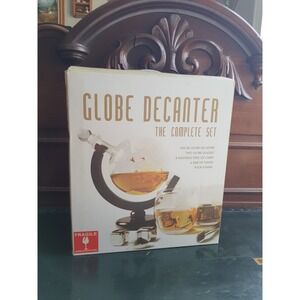 Globe Decanter SET W/2 Globe Glasses / 8 Stainless Ice Cubes /Tongs/Funnel NEW